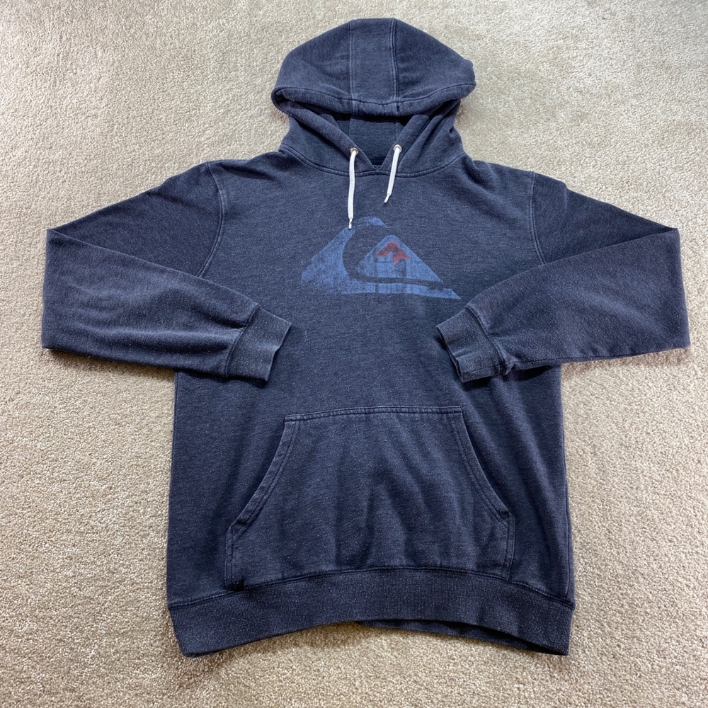 Quiksilver Hoodie Mens Small Navy Blue Good Graphic Logo Pullover Sweatshirt